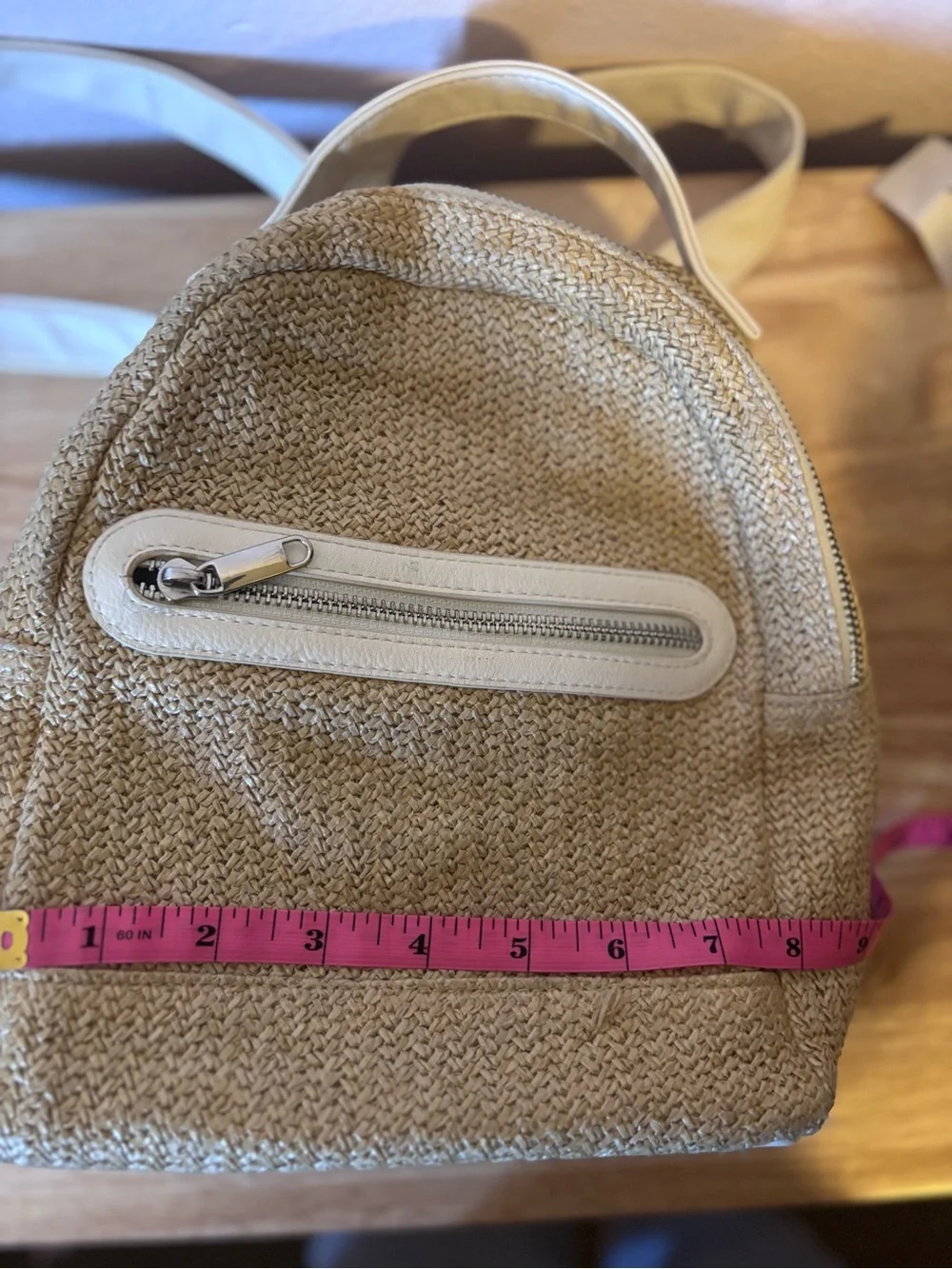 Wold Fable Woman’s Straw Mini Backpack with White Trim